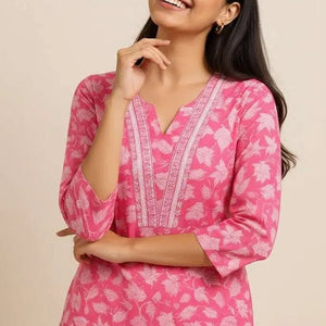 Shop Pink Cotton Kurti Pants Set: Stylish & Comfortable Outfit - Breakup Clothes