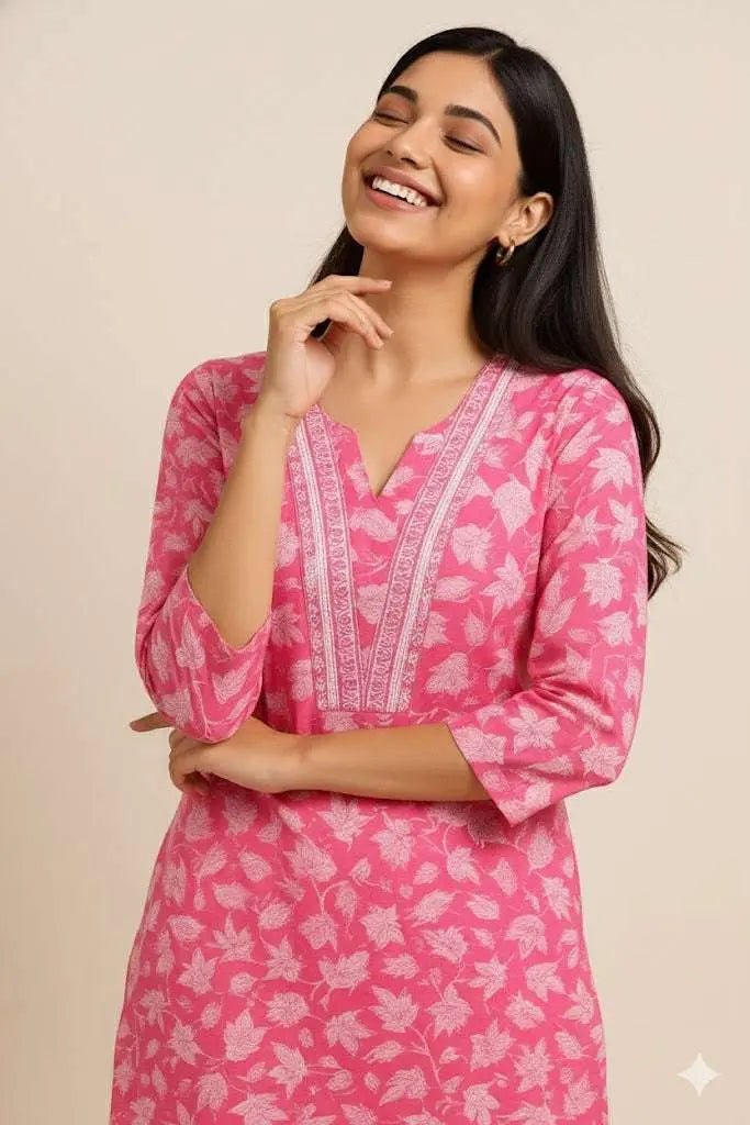 Shop Pink Cotton Kurti Pants Set: Stylish & Comfortable Outfit - Breakup Clothes