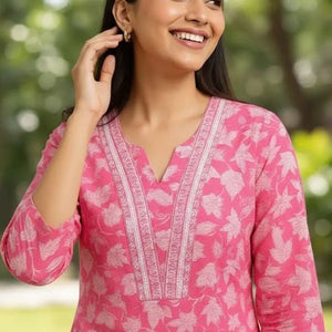 Shop Pink Cotton Kurti Pants Set: Stylish & Comfortable Outfit - Breakup Clothes