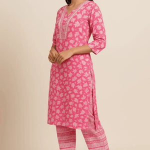 Shop Pink Cotton Kurti Pants Set: Stylish & Comfortable Outfit - Breakup Clothes