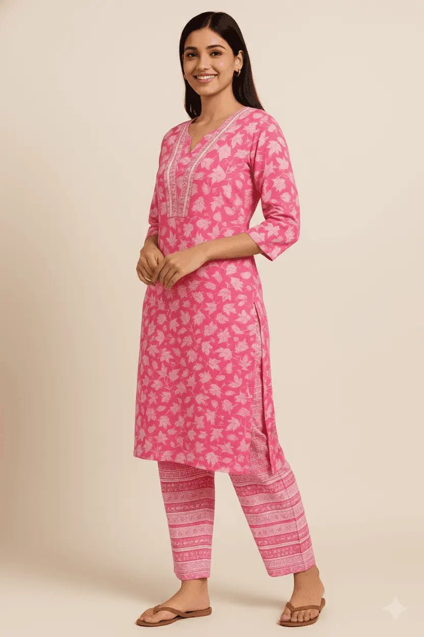Shop Pink Cotton Kurti Pants Set: Stylish & Comfortable Outfit - Breakup Clothes