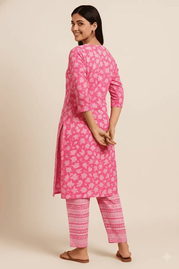 Shop Pink Cotton Kurti Pants Set: Stylish & Comfortable Outfit - Breakup Clothes