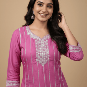 Teal Embroidered Cotton Kurti for Women | Elegant Daily & Office Wear - teal kurti - Breakup Clothes