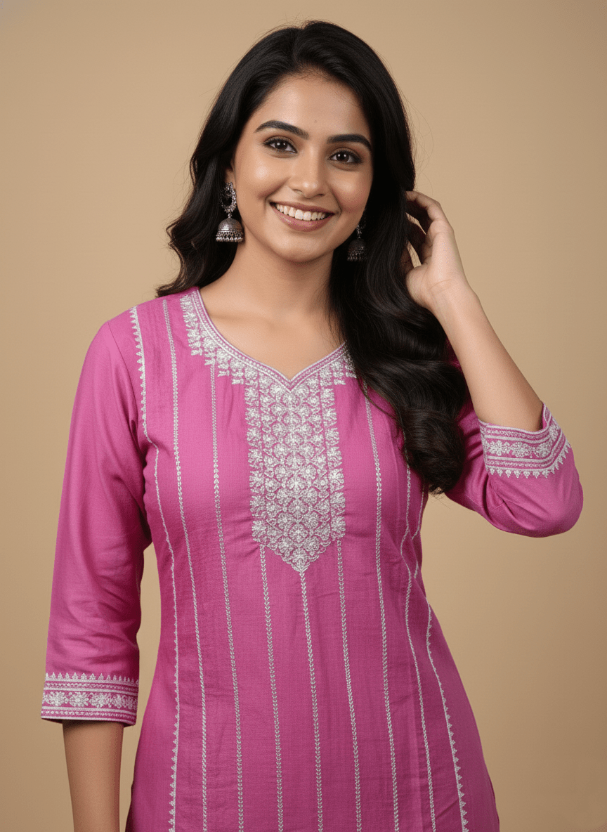 Teal Embroidered Cotton Kurti for Women | Elegant Daily & Office Wear - teal kurti - Breakup Clothes