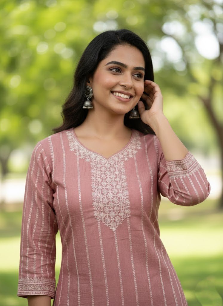 Teal Embroidered Cotton Kurti for Women | Elegant Daily & Office Wear - teal kurti - Breakup Clothes