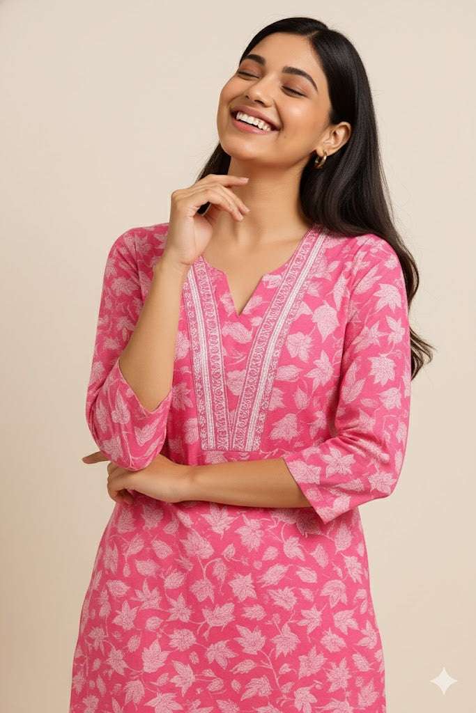 Shop Pink Cotton Kurti Pants Set: Stylish & Comfortable Outfit