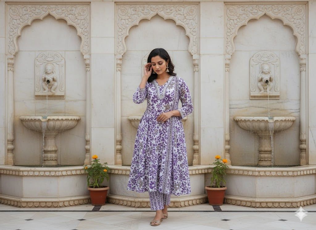 Pink Floral Printed Kurti Pant Dupatta Set for Women | Elegant Cotton Daily & Festive Ethnic Wear