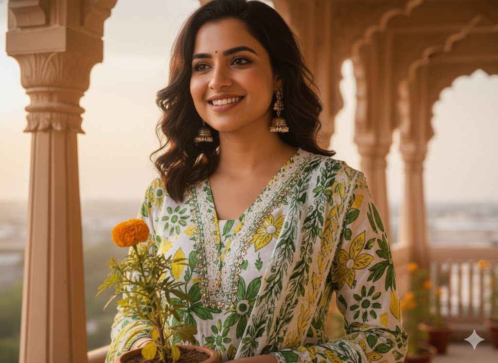 Pink Floral Printed Kurti Pant Dupatta Set for Women | Elegant Cotton Daily & Festive Ethnic Wear