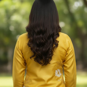 Mustard Floral Printed Cotton Kurti for Women | Stylish Daily Wear Long Straight Kurta