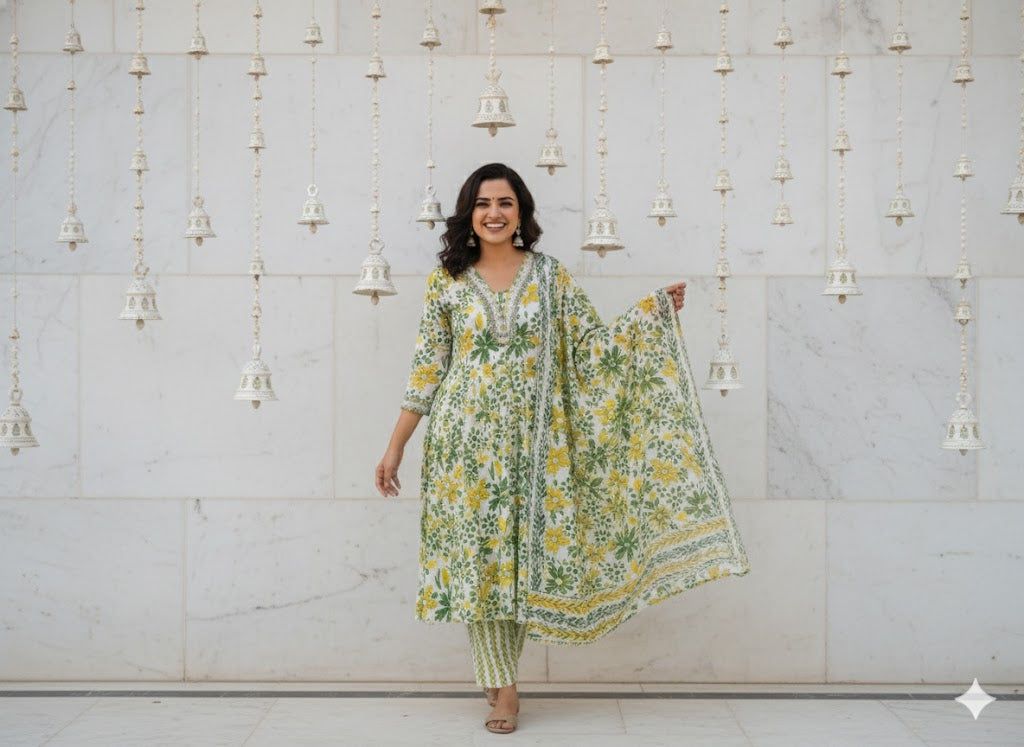 Pink Floral Printed Kurti Pant Dupatta Set for Women | Elegant Cotton Daily & Festive Ethnic Wear