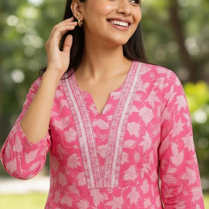 Shop Pink Cotton Kurti Pants Set: Stylish & Comfortable Outfit