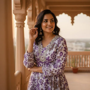 Pink Floral Printed Kurti Pant Dupatta Set for Women | Elegant Cotton Daily & Festive Ethnic Wear