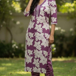 PURPULE PURE COTTON KURTI WITH BOTTOM WEAR