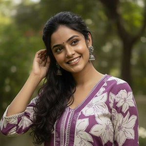 Purple Cotton Kurti Set with Bottom Wear - Timeless Elegance