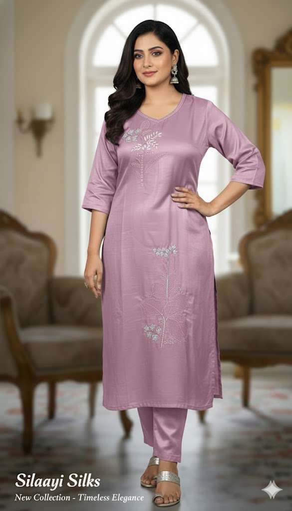 Embroidered Rayon Blend Kurta Set - Elegance in Powder Pink