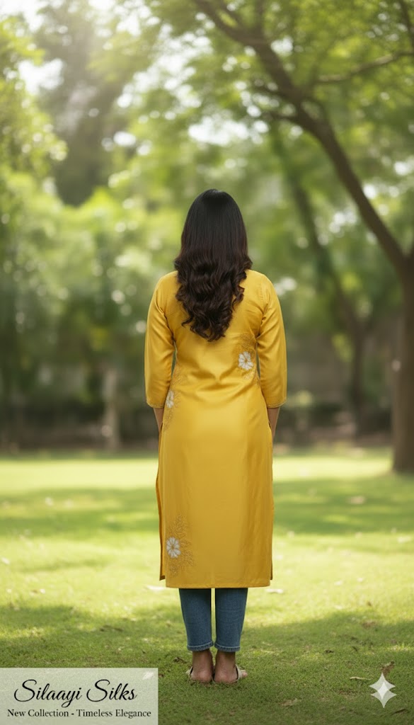 Mustard Floral Printed Cotton Kurti for Women | Stylish Daily Wear Long Straight Kurta