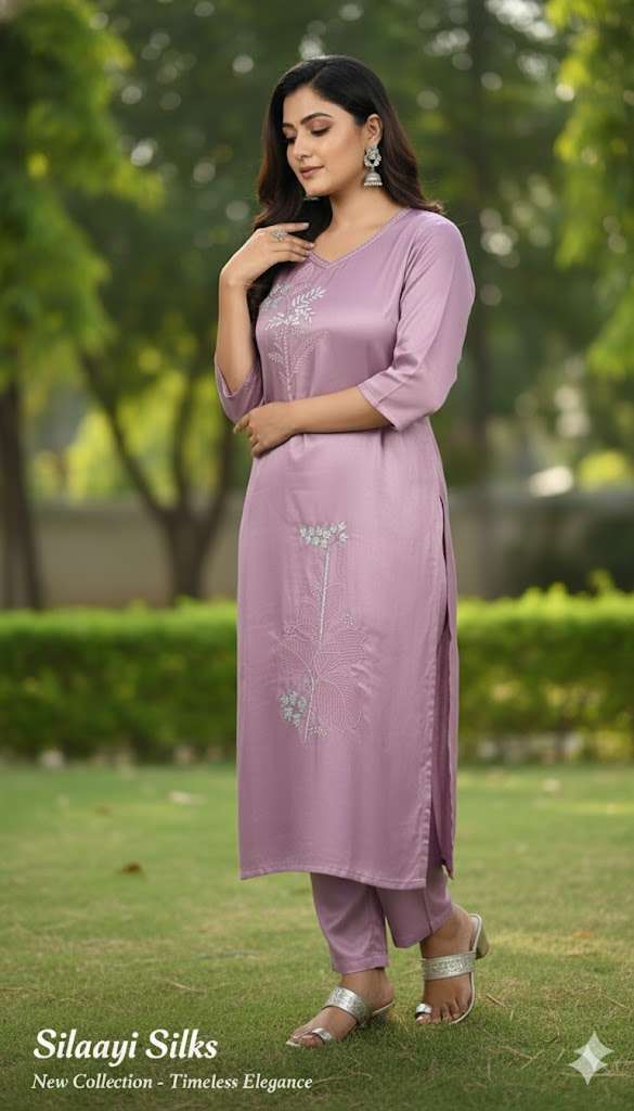 Embroidered Rayon Blend Kurta Set - Elegance in Powder Pink