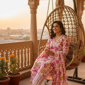 Pink Floral Printed Kurti Pant Dupatta Set for Women | Elegant Cotton Daily & Festive Ethnic Wear